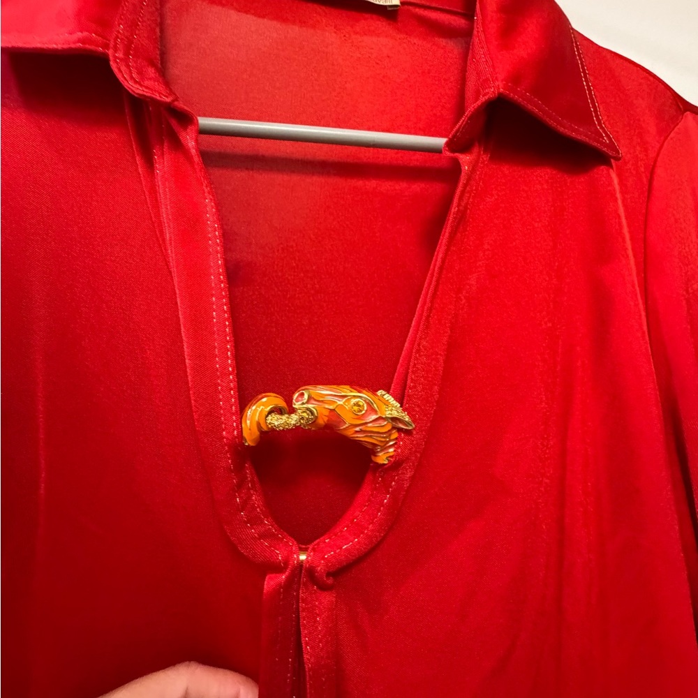 Roberto Cavalli Red Satin Collared Blouse